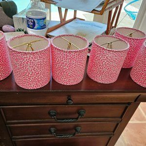 SET OF SIX PINK WHITE CHEETAH PRINT CHANDELIER SHADES